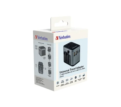 Пътен адаптер Verbatim UTA-03 универсален с 1 x USB-C PD 30W, QC 3.0, 2 x USB-C, 2 x USB-A