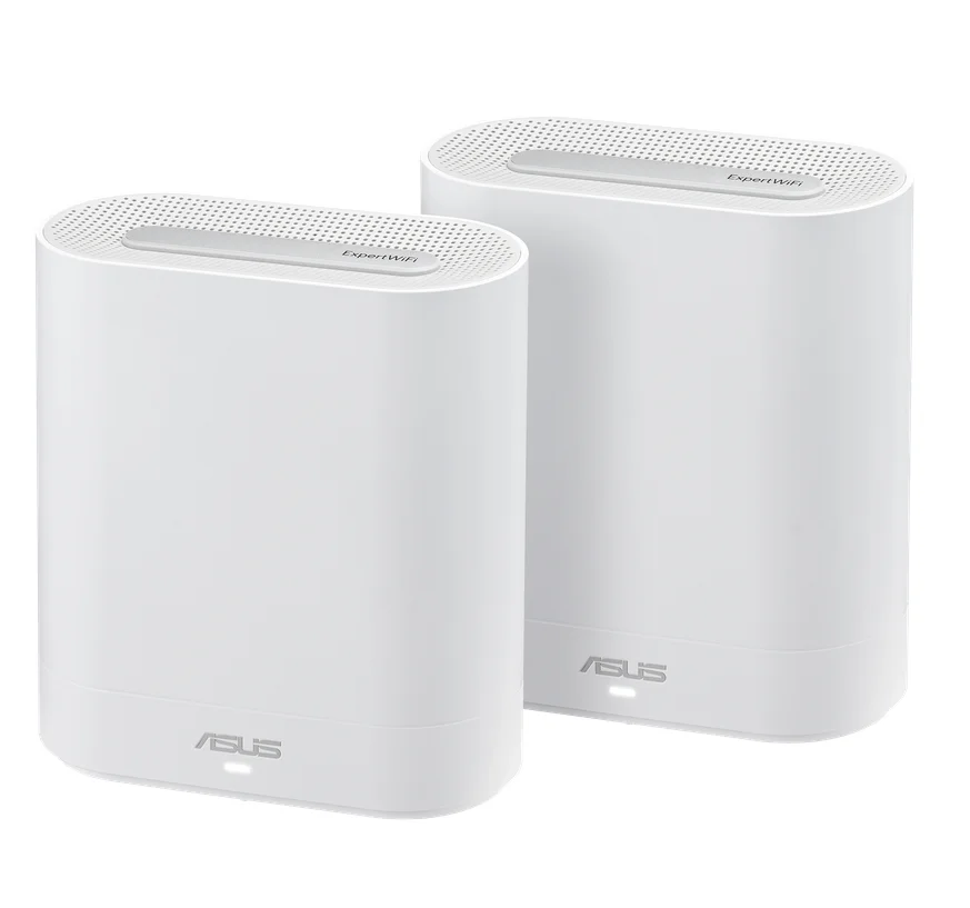 Asus Business Mesh WiFi system, ExpertWiFi EBM68 2PK, AX7800, Tri-Band, Quad-Core 1.7GHz CPU, 256MB/1GB Flash/RAM, 2.5G port, OFDMA, Beamforming, 8 SSIDs, customize guest portal, Commercial-Grade Network Security & VPN, wall mounting,White
