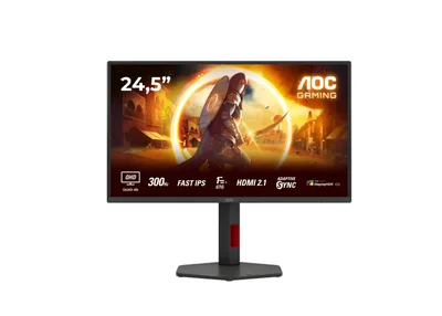 AOC Q25G4SR, 24.5" IPS WLED, 2560x1440@300Hz, 1ms GtG, 0.3ms MPRT, 400cd m/2, 1000:1, 80M:1, Adaptive Sync, FlickerFree, Low Blue Light, 2Wx2, Tilt, Height Adjust, Pivot, Swivel, 2xHDMI, DP