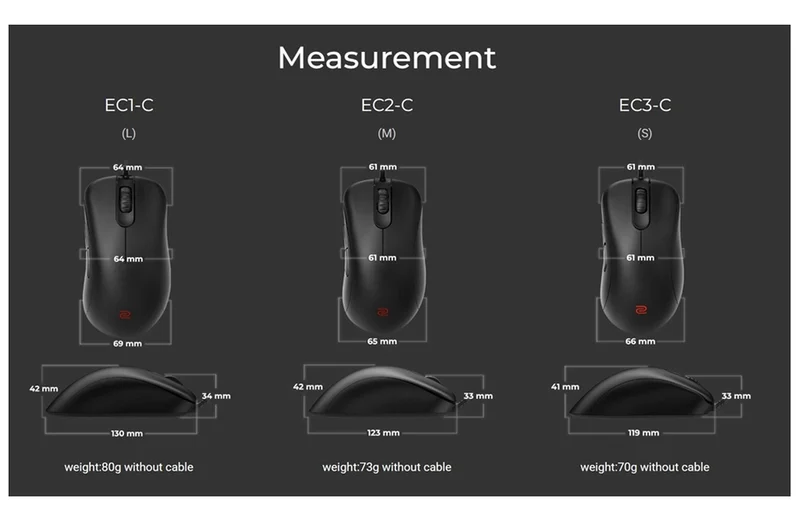 Геймърска мишка BenQ ZOWIE EC3-CW Wireless, S, 79g, 3200 DPI, 3370 сензор, черна