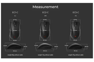Геймърска мишка BenQ ZOWIE EC3-CW Wireless, S, 79g, 3200 DPI, 3370 сензор, черна