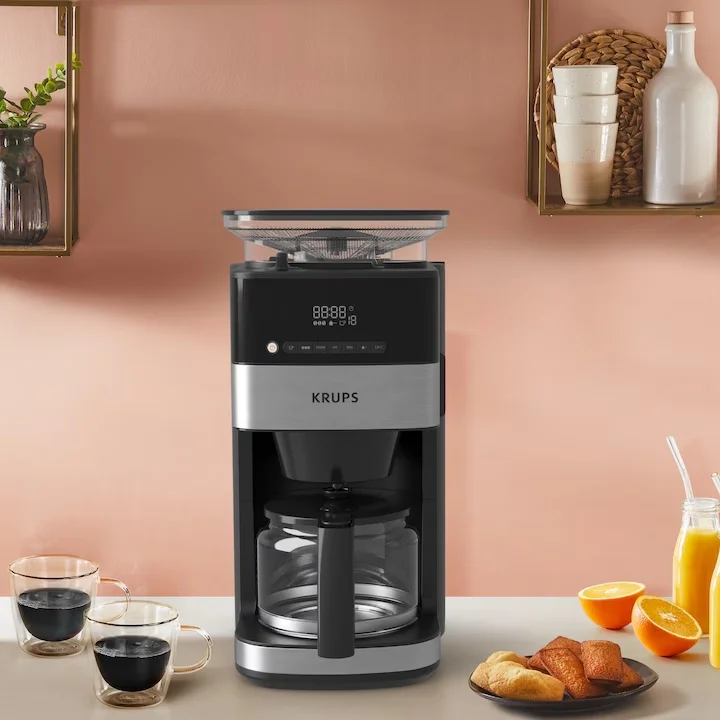 Krups KM832810 Grind & Brew, metalic grinder, 3 grinding settings, digital display, timer, 1.25L