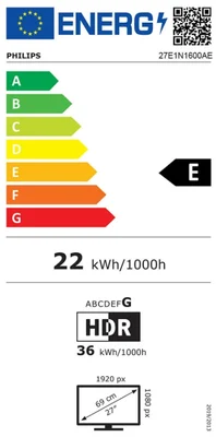 Philips 27E1N1600AE, 27" IPS WLED, 2560x1440@100Hz, 4ms GtG, 1ms MPRT, 350cd m/2, 1500:1, Mega Infinity DCR, Adaptive Sync, FlickerFree, Low Blue Light, 2Wx2, Tilt, Height Adjust, HDMI, USB hub