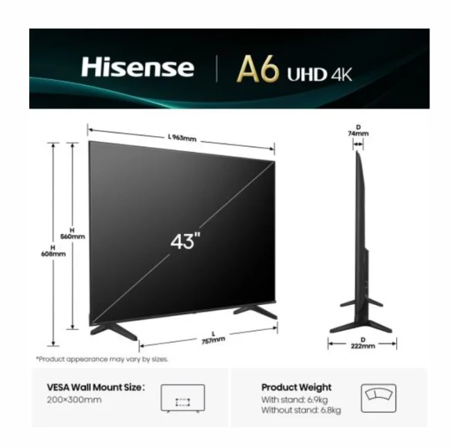 Телевизор Hisense 43" A6Q 4K UHD LED Smart TV