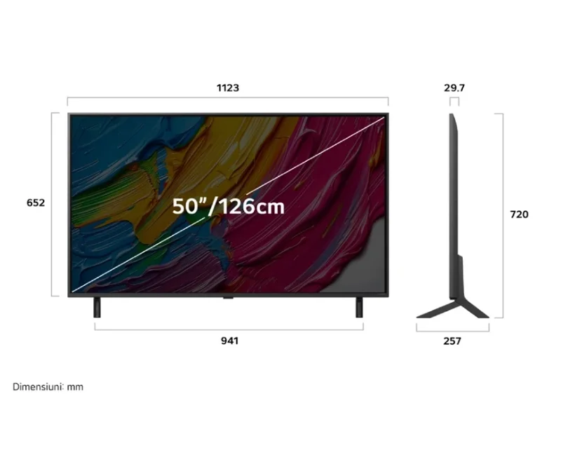 LG 50QNED80A3A, 50" 4K QNED HDR Smart TV, 3840x2160, DVB-T2/C/S2, Alpha 7 AI Processor, HDR10 / HLG, webOS 25 ThinQ, VRR / ALLM / HGiG, 4K Upscaling, WiFi 5, Voice Controll, Bluetooth 5.1, AirPlay 2, LAN, CI, HDMI, SPDIF, Google Cast, 2 pole Stand