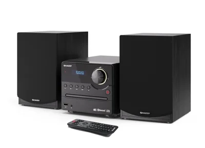 Sharp Audio Systems XL-B517D(BK), HI-FI MICRO SYSTEM, 45W total max power output, DAB+ and FM tuner with RDS, Bluetooth v5.0, CD player, USB playback, 3.5mm Aux-in / line-in, Headphone jack, wooden speaker, Black