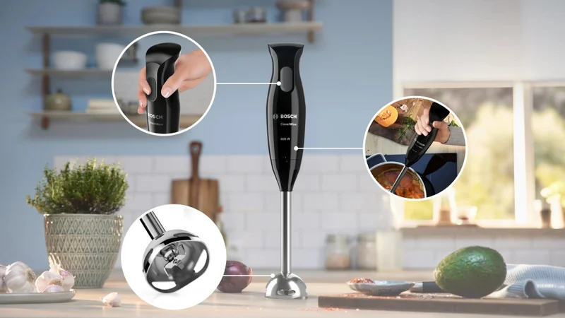 Bosch MSM2650B, Blender, CleverMixx, 600 W, QuattroBlade, Chopper and blender included, Stainless steel whisk, mixing/measuring cup with lid, Black, anthracite