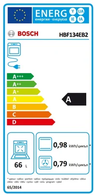 Bosch HBF134EB2, SER2, 3D HotAir, EcoClean Direct, 66 l, Telescopic guides on 1 level, LED display with sinking buttons, 7 HM, Energy efficiency A, Black
