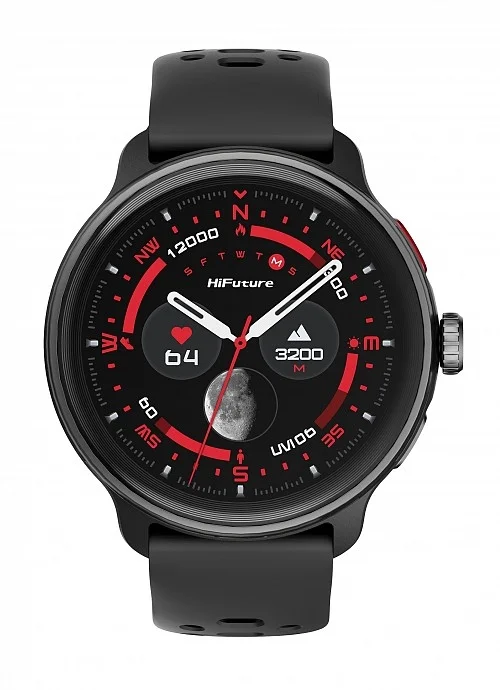 HiFuture Vela Black, 1.43" AMOLED , GPS +Compass + Altimeter, 466*466, Support Local Music(100M Space), Support AI Coach for Training, Powered by Dual Core, Bluetooth Call, 5ATM Waterproof,  24/7 True Heart Rate & Blood, Oxygen Sensor, Up to 10days daily