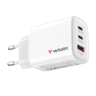 Зарядно устройство VERBATIM – Essentials GaN 65W, EU щепсел, бяло