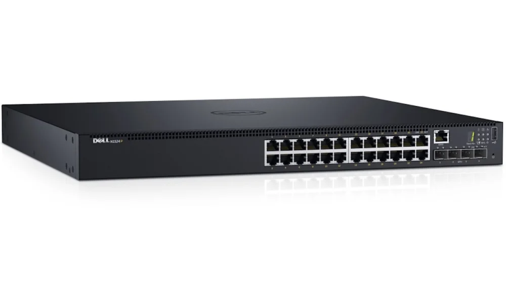 Dell Networking N1524P, PoE+, 24x 1GbE + 4x 10GbE SFP+ fixed ports, Stacking, IO to PSU airflow, AC 210-AEVY CAMPUS Smart Value Dell EMC Networking N1524P