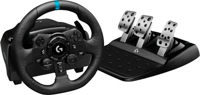 Волан за игри Logitech G923, педали, 900° обратна връзка TRUEFORCE, PC/PlayStation 4, алуминий, стомана, кожа