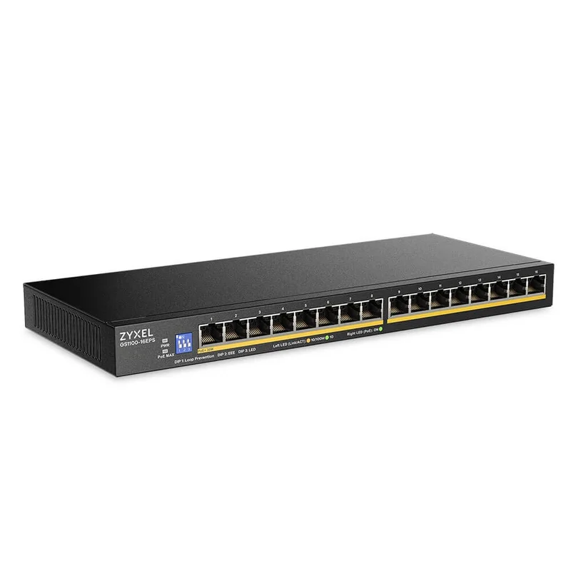 ZyXEL GS1100-16EPS Slimline PoE+ 135W 16 port Gigabit - DIP selector Unmanaged Switch