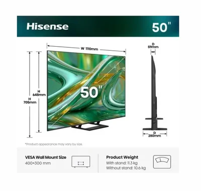 Телевизор Hisense E8S 50" ULED 4K UHD 144Hz Quantum Dot Dolby Vision Smart TV черен