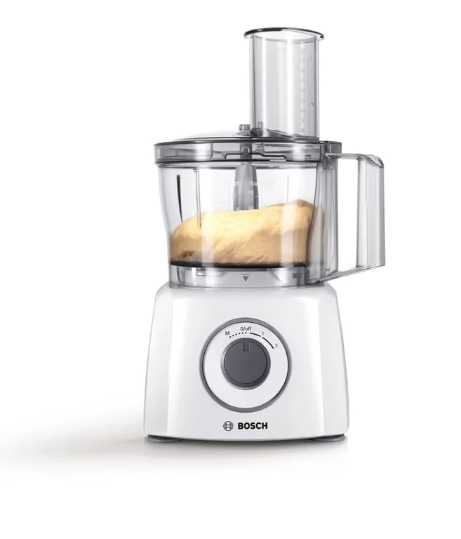 Bosch MCM3100W, Kitchen machine, MultiTalent 3, 800 W, BPA, plastic bowl 2.3 l , Double-sided stainless steel disc for cutting and shredding, Dough attachment, white
