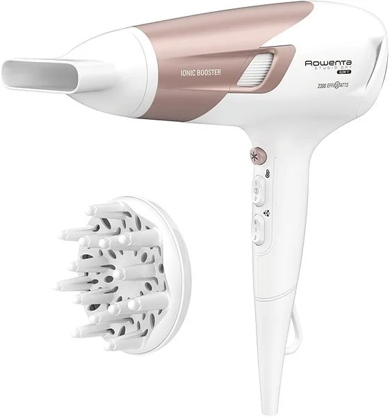 Сешоар Rowenta CV5830F0 Studio Dry 2100W, Ионен генератор, Thermo Control, 3 температури, 2 скорости, концентратор, дифузер, бял/розов
