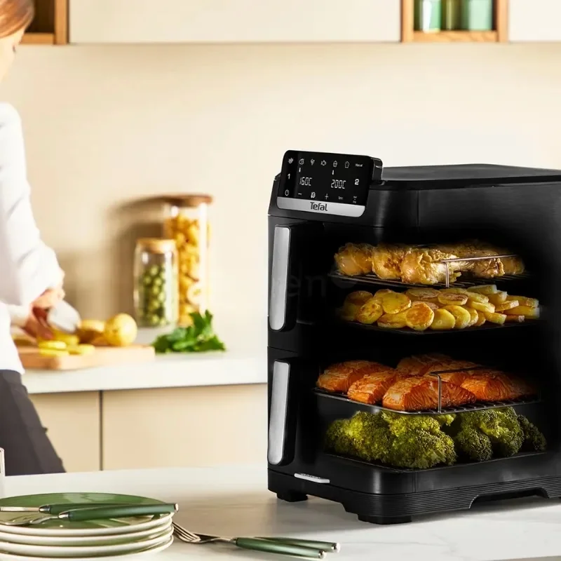 Уред за здравословно готвене Tefal EY7568E0 Crispy Stack Genius+ аксесоари, 10 л, 2700 W, черен