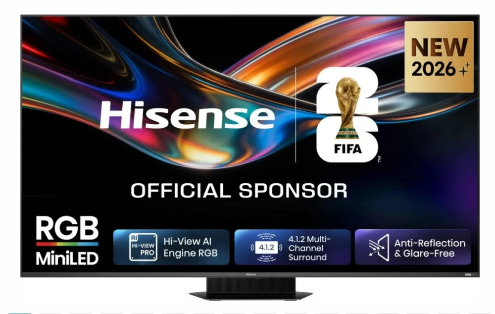 Hisense 85" UR9S, 4K Ultra HD 3840x2160, RGB Mini Led , DLED, Quantum Dot, 180Hz, IPS, HDR 10+, HLG, Dolby Vision IQ, Dolby Atmos, Smart TV,Light Sensor,WiFi 6eGHz, WiFi Direct, BT,2x15 W + 2x10 W + 20 W + 2x10W, Anyview Cast, 3xHDMI, 2xUSB, LAN, CI+, DV