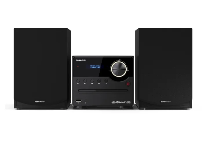 Sharp Audio Systems XL-B517D(BK), HI-FI MICRO SYSTEM, 45W total max power output, DAB+ and FM tuner with RDS, Bluetooth v5.0, CD player, USB playback, 3.5mm Aux-in / line-in, Headphone jack, wooden speaker, Black
