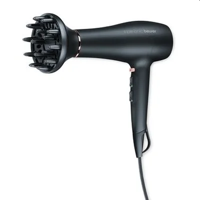 Сешоар Beurer HC 50 2200W с тройна йонна функция, 2 накрайника, 3 температурни и 2 степени на въздушен поток, студен въздух, защита от прегряване, черен/розов