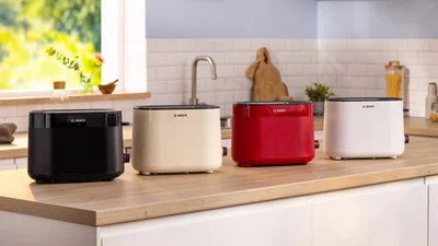 Bosch TAT2M123, MyMoment Compact toaster, 950 W, Auto power off, Defrost and reheat setting, Integrated warming grid, High lift, Black