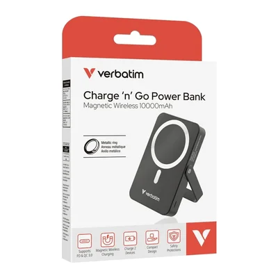 Външна батерия Verbatim Charge 'n' Go 10000mAh Магнитна безжична с поставка Черна