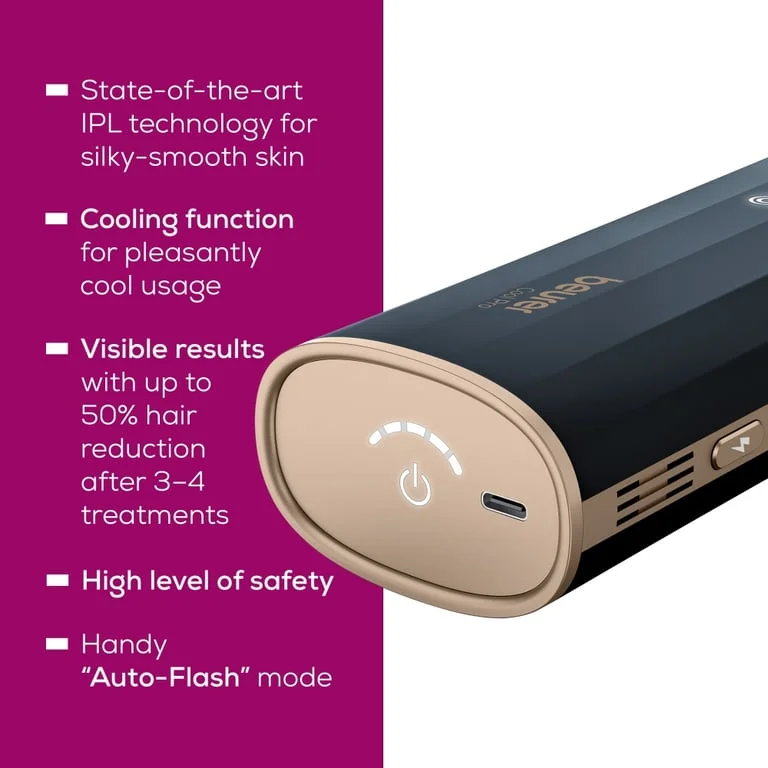 Фотоепилатор Beurer IPL 7800 Cool Pro, IPL технология, 3.8 cm² светлинна площ, UV филтър, сензор за контакт с кожата, режим „auto flash“, 5 нива на интензивност, Черен