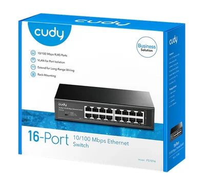 Cudy FS1016 16-Port 10/100 Mbps Metal Switch, 16 10/100 Mbps RJ45 Ports, Rack-mountable Steel Case
