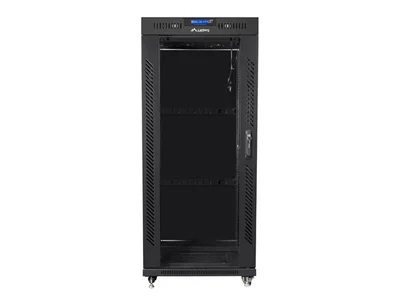 Lanberg rack cabinet 19" free-standing 27U/800x1200 (flat pack) with glass door lcd, Top with fan tray: included 4 fans, Black