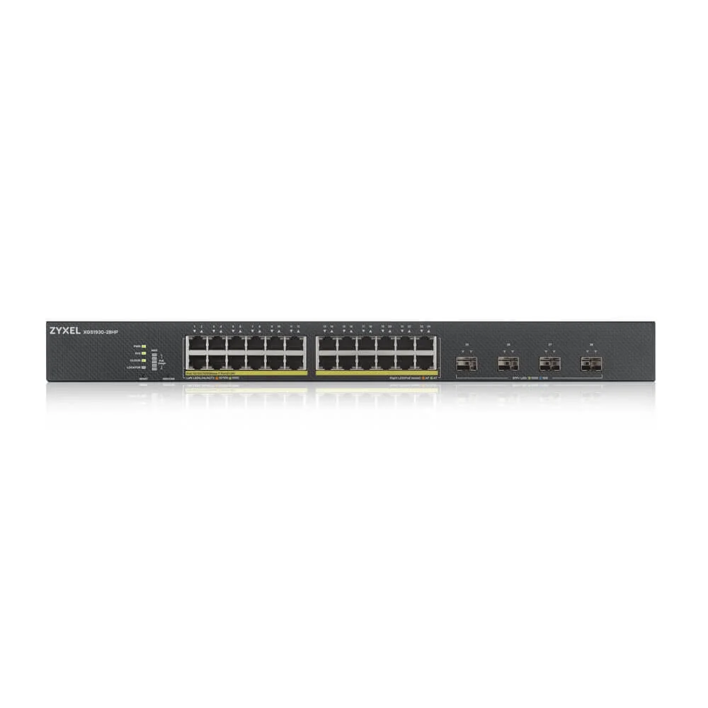 ZyXEL XGS1935-28HP, 28 Port Lite-L3 Smart Managed PoE Switch, 24x Gigabit PoE and 4x 10G SFP+, hybrid mode, standalone or NebulaFlex Cloud, 375 Watt PoE