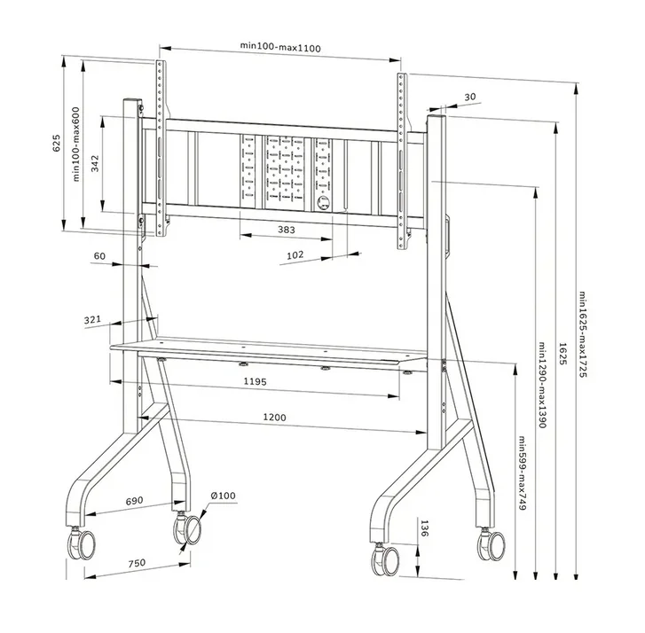 Neomounts Move Go XL Mobile Floor Stand (fast install, height adjustable)