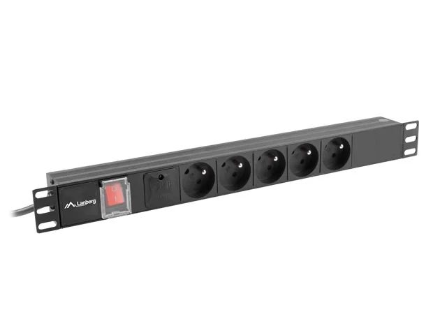 Разклонител LANBERG 19" 1U 16A 2 м, 5x френски контакта, черен