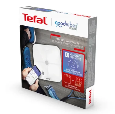 Електронен кантар Tefal – BM9640S1 Goodvibes Sport, диагностичен, 180 kg, бял