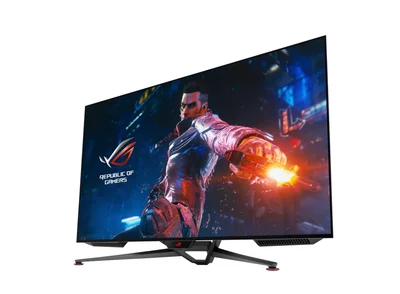 Asus ROG Swift OLED PG48UQ gaming monitor, 47.5'' 4K, OLED, 138Hz (overclocked), 0.1 ms (GTG), G-SYNC compatible, anti-glare micro-texture coating, custom heatsink, uniform brightness, 98% DCI-P3, true 10-bit, HDMI 2.1, DisplayPort 1.4, Black