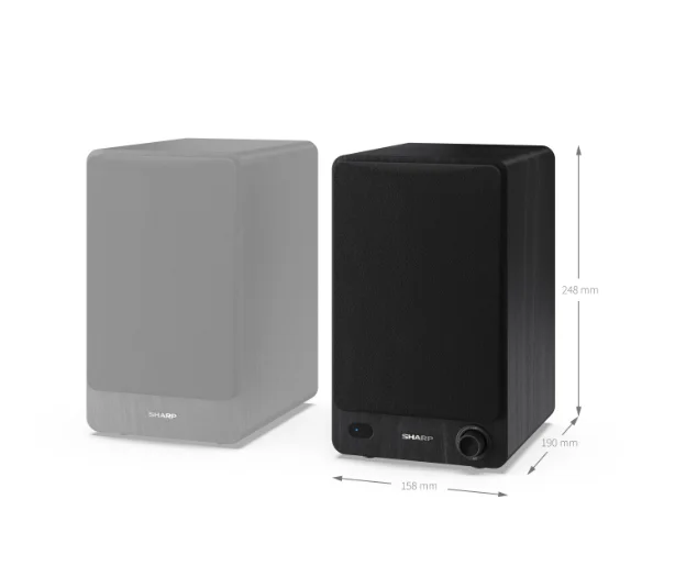 Sharp Audio Systems CP-SS30(BK), Hifi Systems BOOKSHELF SPEAKERS 60W (2 x 30W) RMS 2, Bluetooth v5.0, USB playback, MP3 Audio decoder, RCA L/R In, 3.5mm Aux-in / line-in, Digital optical-in, Wooden speaker, Black