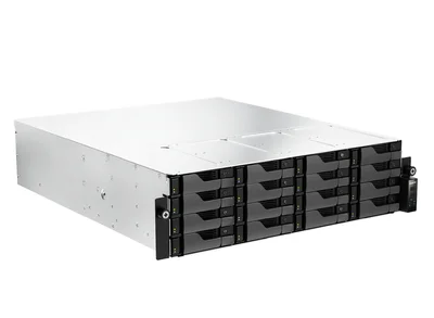 Asustor AS7216RDX, 3U 16-bay NAS, AMD Ryze 7 Pro 7745 Octa-Core 3.8GHz (up to 5.3GHz), 16GB ECC DDR5-4800 UDIMM (Max. 192GB), 12x SATA3 6Gb/s; 3.5"/2.5" HDD/SSD,1x M.2 NVMe slot (PCIe Gen5 x4), 2x GLAN 2x 10GLAN (10G/1G), Redundant 550W, Rail Kit, Black