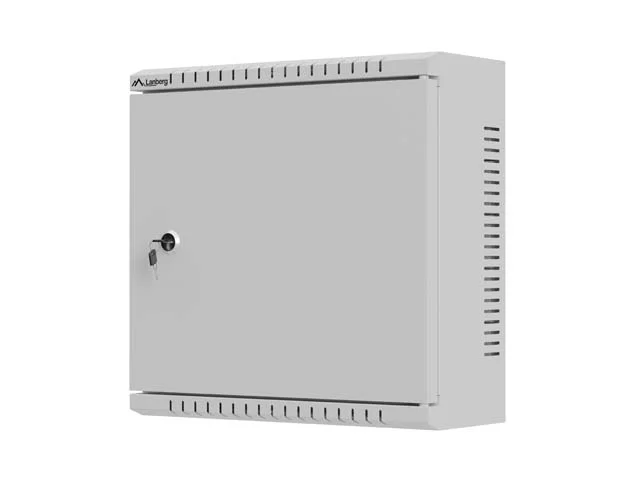 Комуникационен шкаф LANBERG – TPR, 10", 2U, 340 x 340 x 140 mm, стенен монтаж, с метална врата, сив