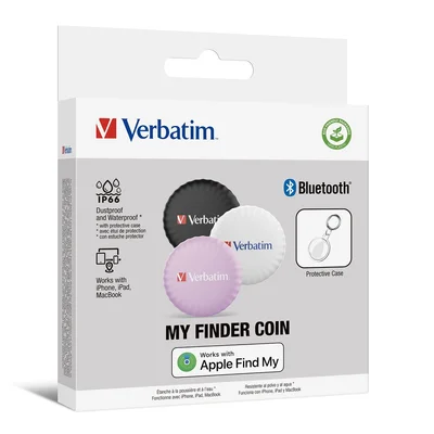 Verbatim MYFC-03BWP My Finder Coin Bluetooth Item Finder 3 pack Black/White/Purple
