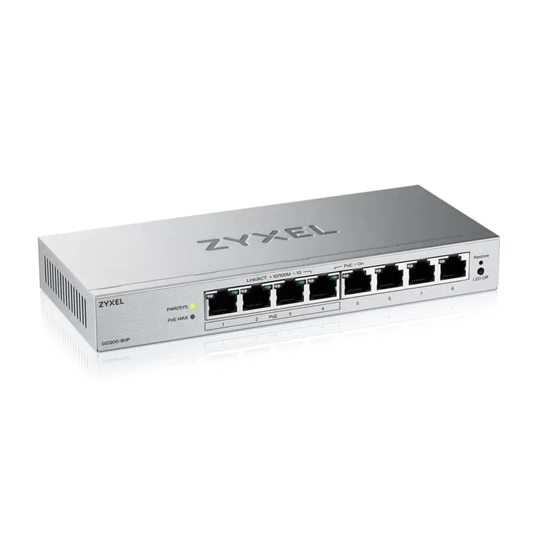 ZyXEL GS1200-8HP v3, 8 Port Gigabit PoE+ webmanaged Desktop Switch, 4x PoE, 68 Watt