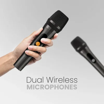 HiFuture MusicBox100 Silver, 20W Output, Karaoke Enable, Two Wireless Microphone, 4000mAh Battery (Support Power Bank), RGB Lighting, Pair to Play (TWS Mode), Bluetooth 5.3