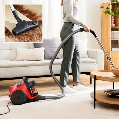 Прахосмукачка BOSCH – BGC05RD2H, серия 2, 700W, без торба, червен/черен