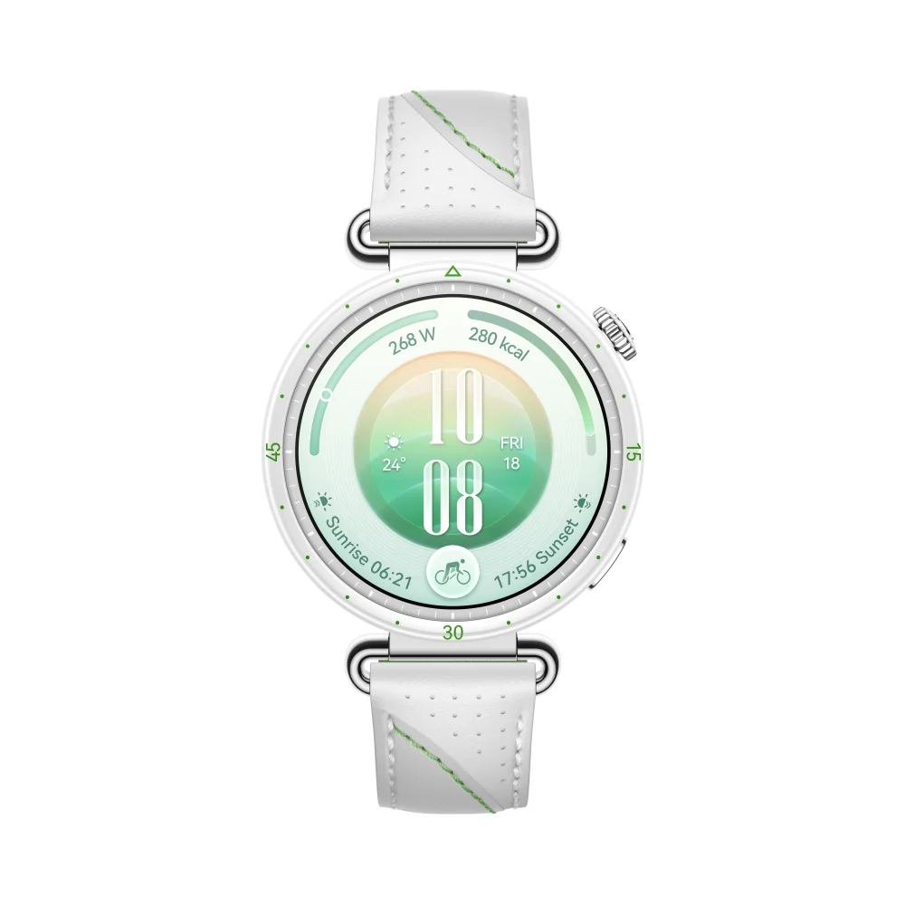 Смарт часовник HUAWEI – Watch GT 7 Konsu-B39LG, 1.32" дисплей, HarmonyOS 6.1, бял/зелен кожен ремък