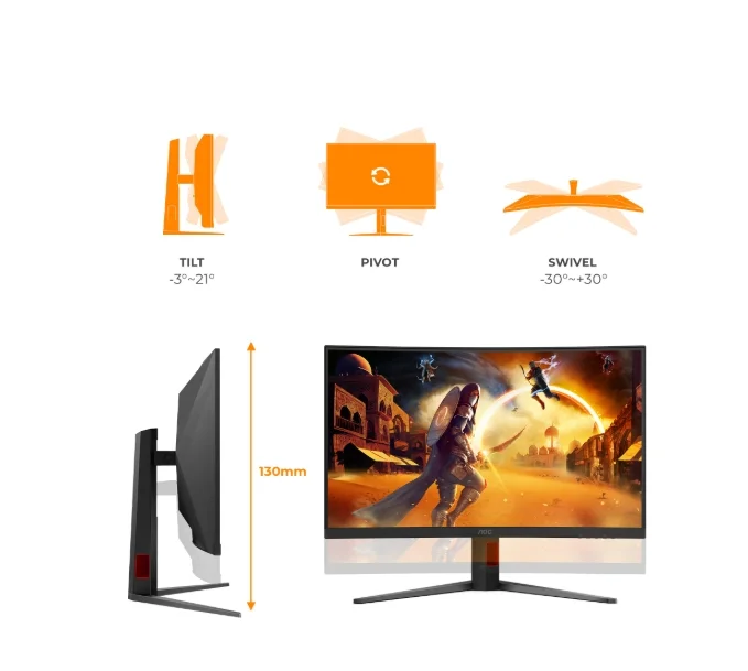 AOC C32G4Z, 31.5" Curved 1500R, VA, WLED, 1920x1080@260Hz (OC, Native 240Hz), 4ms GtG, 0.3ms MPRT, 300cd m/2, 3500:1, Adaptive Sync, FlickerFree, Anti Blue Light, 5Wx2, Tilt, Height Adjust, Swivel, 2xHDMI, DP