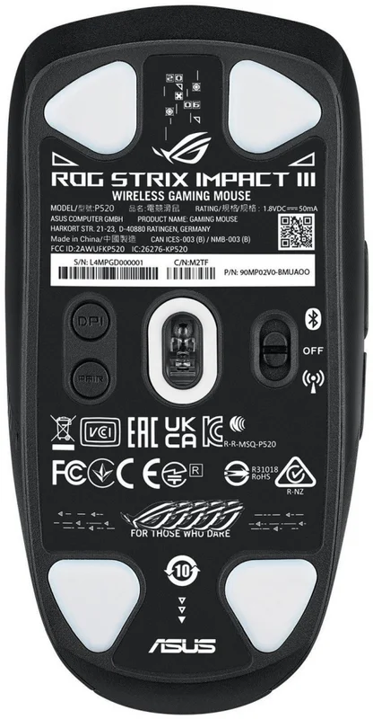 Asus ROG Strix Impact III Wireless Gaming Mouse, 57 G Lightweight, 36K DPI Sensor, Bluetooth & 2,4GHz RF, ROG SpeedNova, Up to 618hrs Battery Life, Replaceable Switches, ROG Omni Receiver, Black