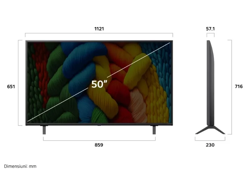LG 50NANO80A3B, 50" 4K HDR Smart Nano Cell TV, 3840x2160, DVB-T2/C/S2, AI Alpha 7, HDR 10 PRO, webOS 25, ThinQ AI, VRR, ALLM, HGiG, WiFi, Clear Voice, AI Upscaling, Bluetooth, Hdmi e-ARC , CI, LAN, AirPlay2, Chromecast, 2 Pole stand, Black