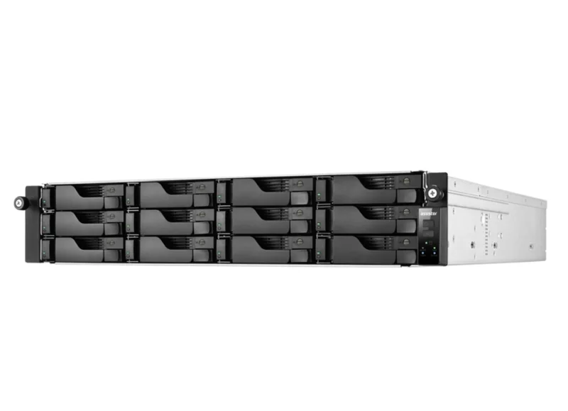 Asustor AS7212RDX, 2U 12-bay NAS, AMD Ryze 7 Pro 7745 Octa-Core 3.8GHz (up to 5.3GHz), 16GB ECC DDR5-4800 UDIMM (Max. 192GB),12 x SATA3 6Gb/s; 3.5"/2.5" HDD/SSD,1x M.2 NVMe slot (PCIe Gen5 x4), 2x GLAN 2x 10GLAN (10G/1G), Redundant 550W, Rail Kit, Black