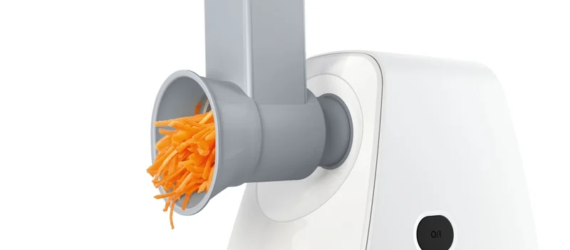 Bosch MFW2517W, Meat mincer, SmartPower Meat mincer from SmartPower range: 1500W, 1,7 kg/min, 2 sieves, 1 sausage horn, fruit press attachment, shredder with 3 barrels, no reverse, white