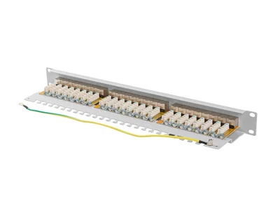 Lanberg patch panel 24 port 1U 19" CAT.6a ftp with cable organizer shielded grey