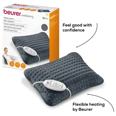 Beurer HK 48 Cosy Heat Pad; 3 temperature settings; auto switch-off after 90 min; washable on 30°; reversable cushion; with inner pad; removable switch; fleece fibre; 40(L)x30(W) cm