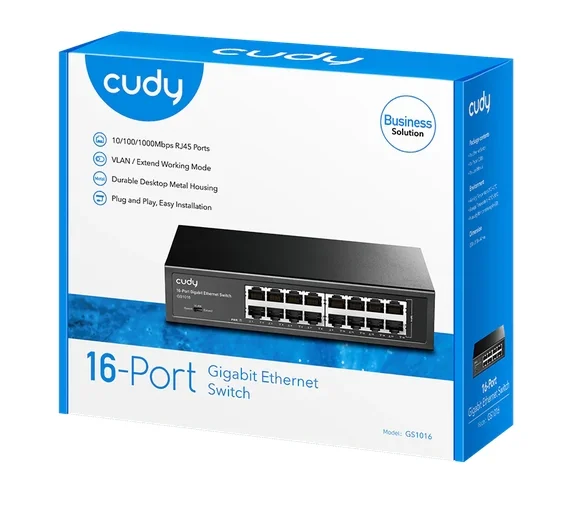 Cudy GS1016 16-Port Gigabit Switch, 16 10/100/100M RJ45 Ports Rack-mountable Steel Case